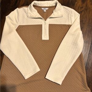 Women’s Croft and Barrow Quilted Quarter Zip Pullover Tan and White Size Large